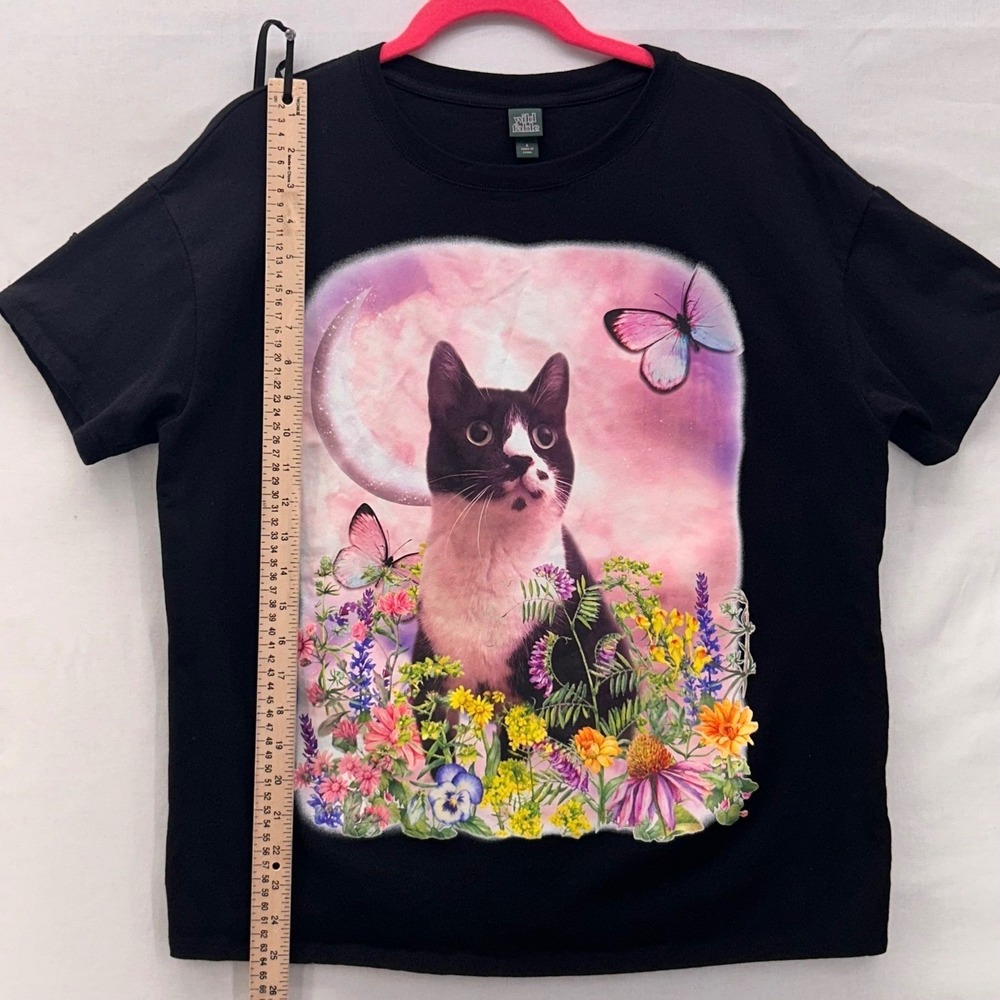 Wild Fable Cat Floral Butterfly Shirt Black‎ Small - Picture 13 of 14